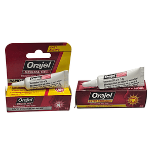 Orajel Dental Gel for pain relief.