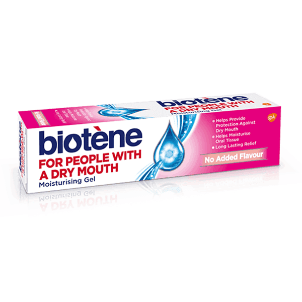 Biotene dry mouth gel on a white background