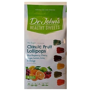 dr john's classic fruit lollipops packaging from the front