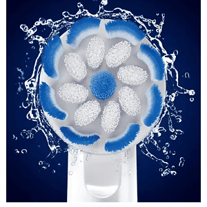 Oral b sensitive toothbrush head rotating on a blue background